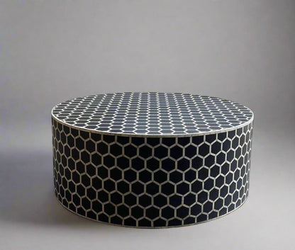  Heritage inlay honeycomb pattern on wooden round coffee table 
