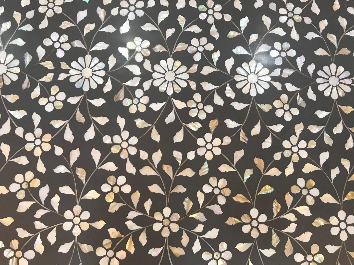  Mother of pearl inlay  floral pattern with brass metal base on wooden coffee table 