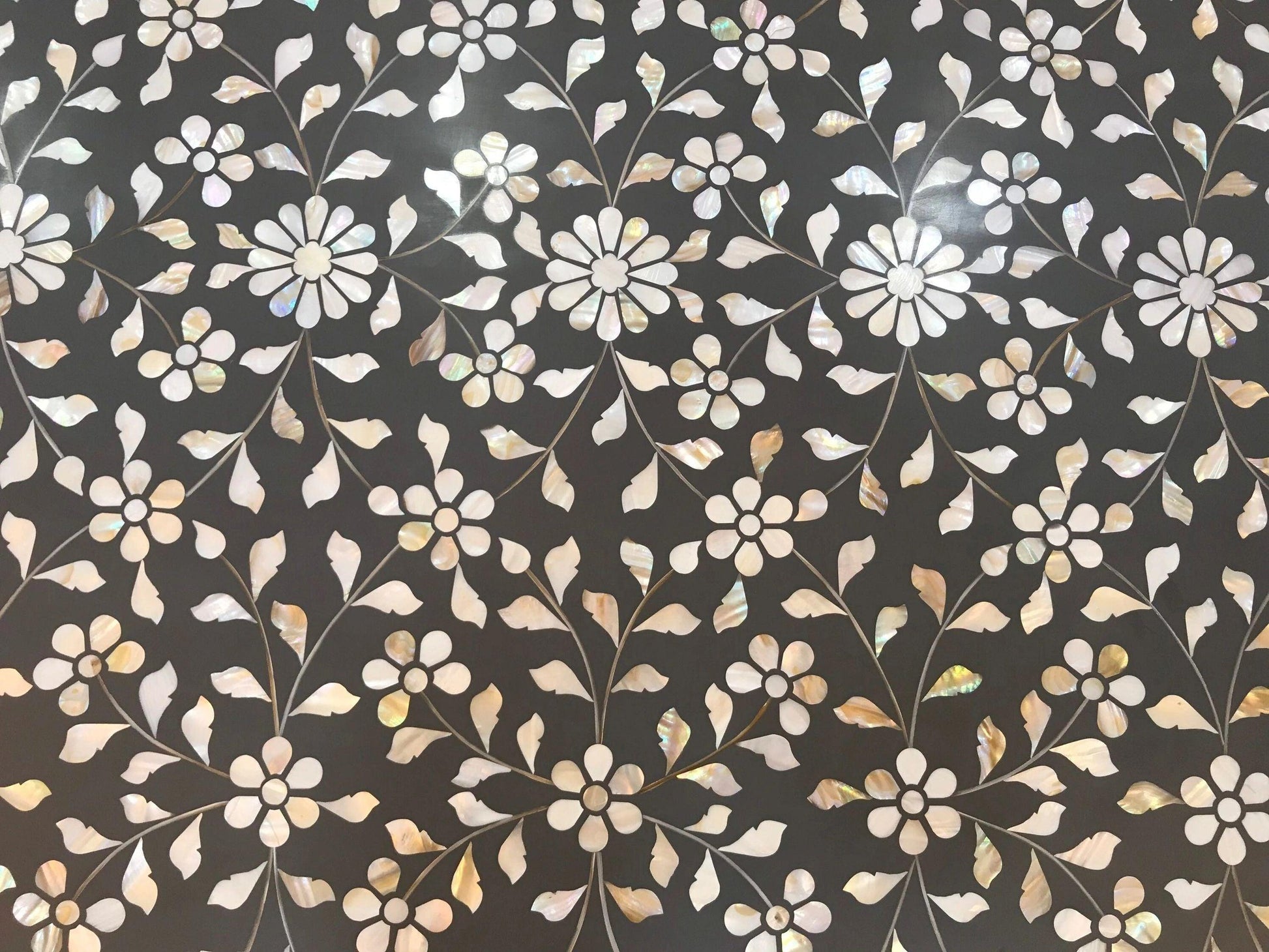  Mother of pearl inlay  floral pattern with brass metal base on wooden coffee table 