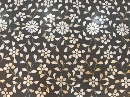  Mother of pearl inlay  floral pattern with brass metal base on wooden coffee table 