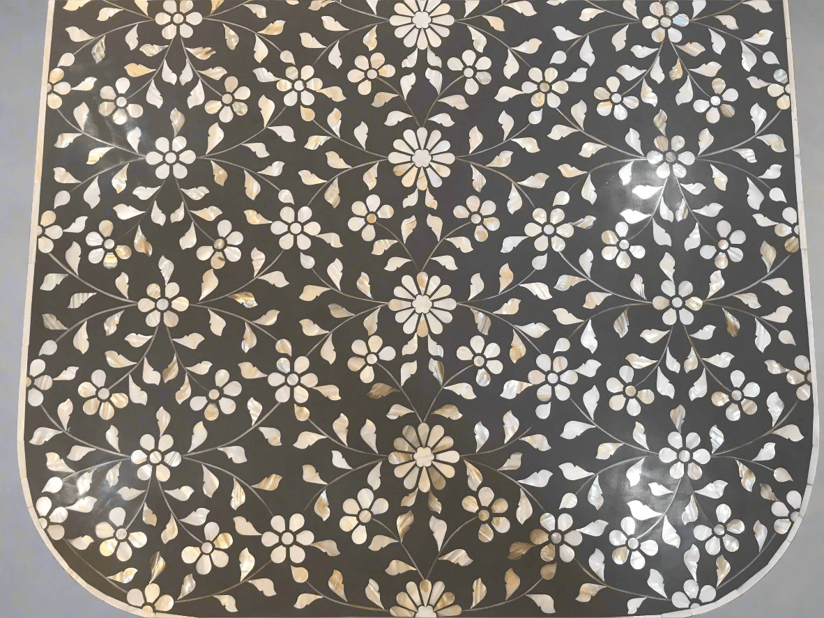 Mother of pearl inlay  floral pattern with brass metal base on wooden coffee table