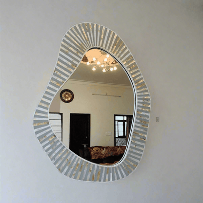 Wall Mirror with  Mother of Pearl Inlay Frame in a  shape