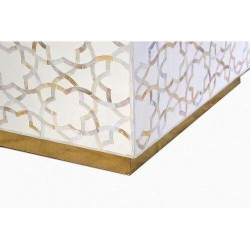  Mother of pearl inlay  star pattern with brass metal base on wooden rectangle coffee table 