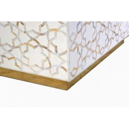  Mother of pearl inlay  star pattern with brass metal base on wooden rectangle coffee table 