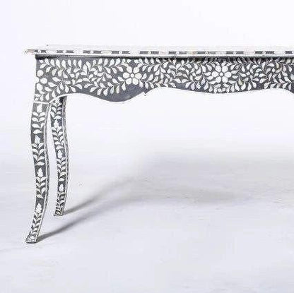  Mother of pearl  inlay floral pattern with three drawer wooden console or writing desk table