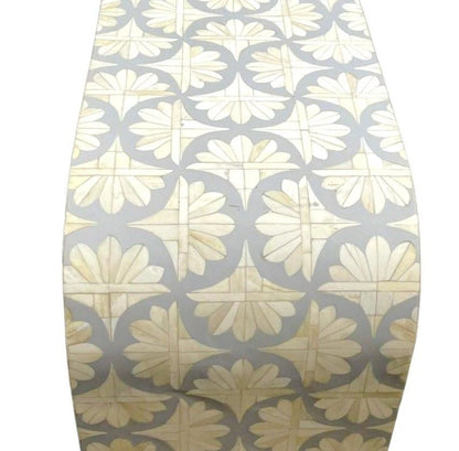  Heritage inlay lotus pattern with brass metal base legs wooden waterfall console table in grey