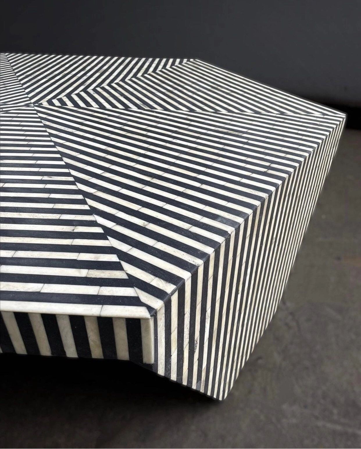  Heritage inlay stripes pattern Hexagon wooden coffee table  in Black