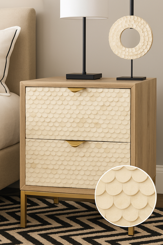 Heritage inlay Two drawer Mangowood bedside / nightstand