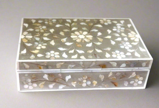  and  Mother of Pearl inlay wooden jewellery storage box for home in grey