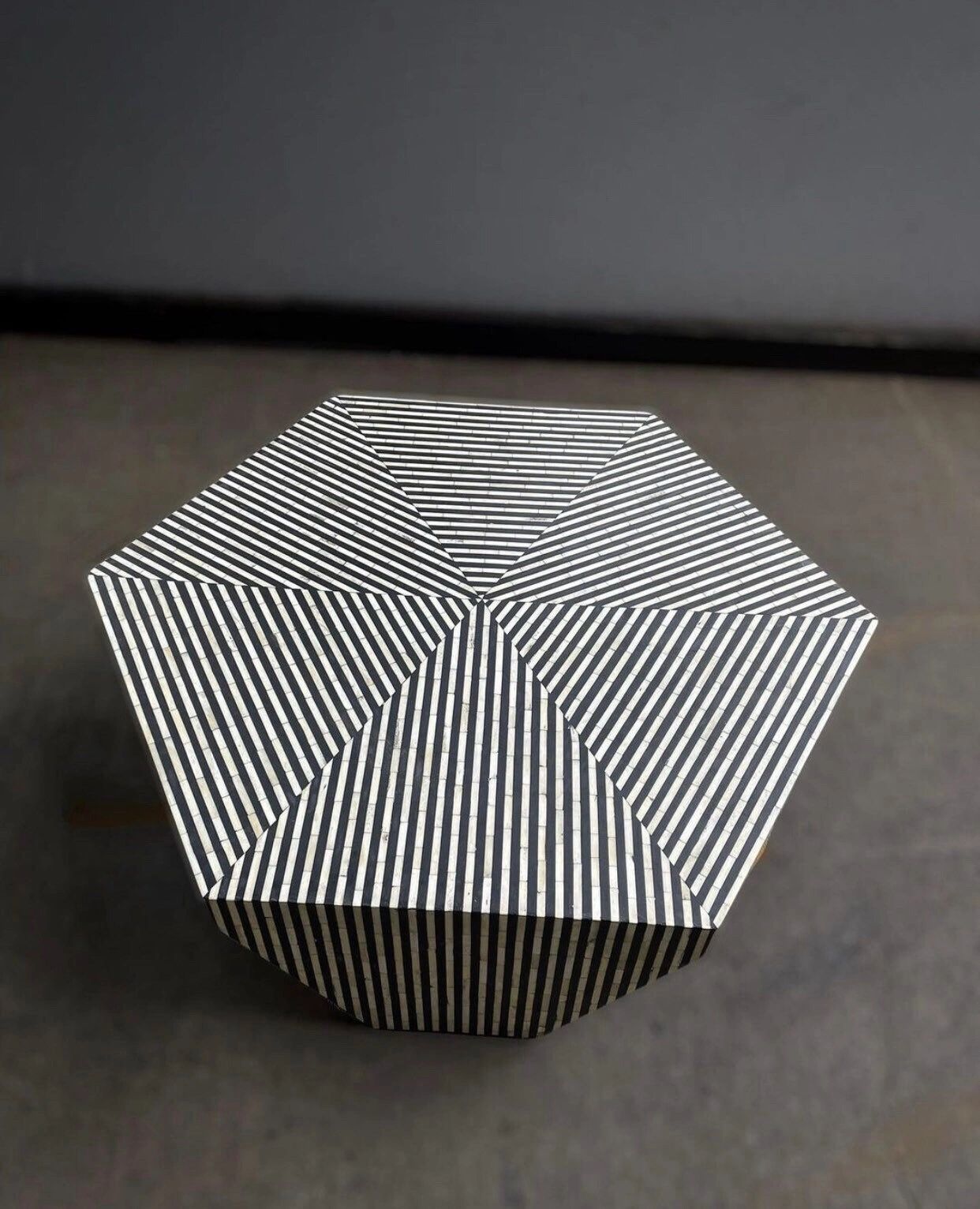  Heritage inlay stripes pattern Hexagon wooden coffee table  in Black