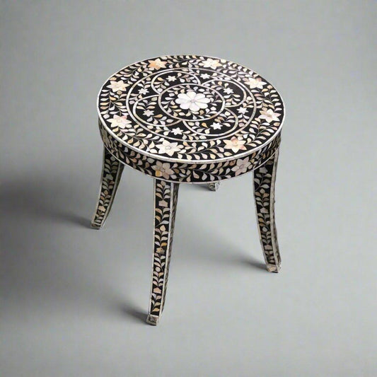   MOP inlay in Black floral pattern wooden plant stand or side table