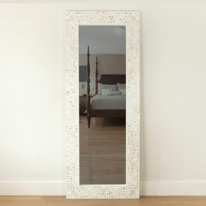Mother of Pearl inlay White Floor mirror Frame image 1