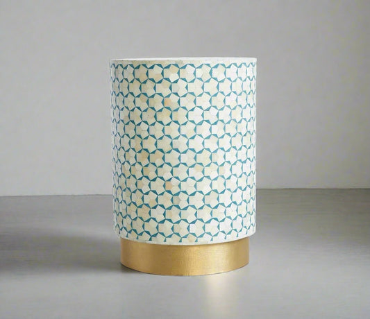  Heritage inlay targua pattern with brass base on wooden round End table  in teal