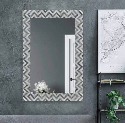  Heritage inlay  wall mirror frame in zig-zag pattern in grey and white