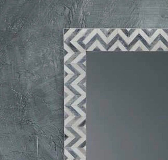   Heritage inlay  wall mirror frame in zig-zag pattern in grey and white