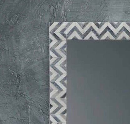   Heritage inlay  wall mirror frame in zig-zag pattern in grey and white
