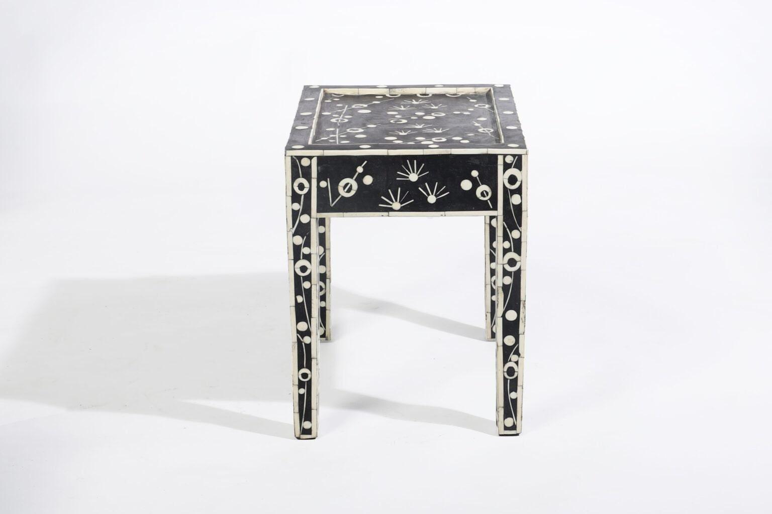   Heritage inlay in Black geometric pattern wooden stool or side table