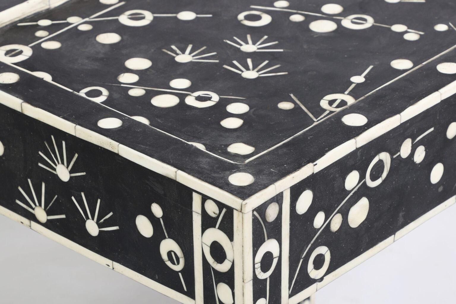   Heritage inlay in Black geometric pattern wooden stool or side table