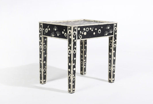   Heritage inlay in Black geometric pattern wooden stool or side table