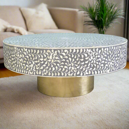 Heritage inlay floral pattern with brass base on coffee table