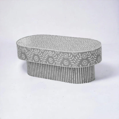  Mother of Pearl inlay lalita pattern with inlay base on wooden oval coffee table 