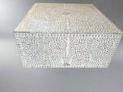 Mother of Pearl  inlay floral pattern wooden waterfall coffee table in white