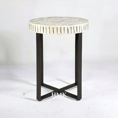   Heritage inlay in antique finish stripe pattern wooden side table/plant stand/ end table