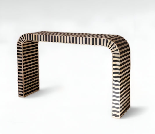  Heritage inlay stripes pattern waterfall wooden console table