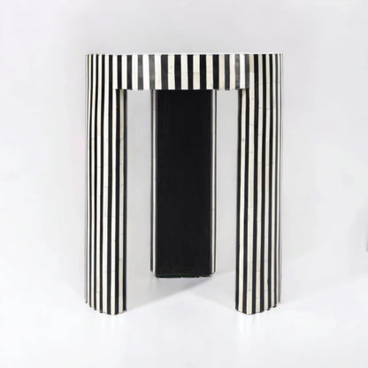   Heritage inlay in geometric checks pattern wooden plant stand or side table