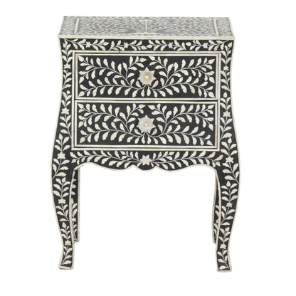  Heritage inlay floral pattern wooden two drawer curved style bedside / nightstand / side table