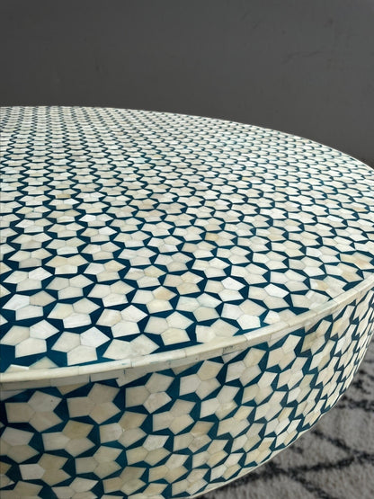 Heritage inlay targua pattern with brass metal base round coffee table