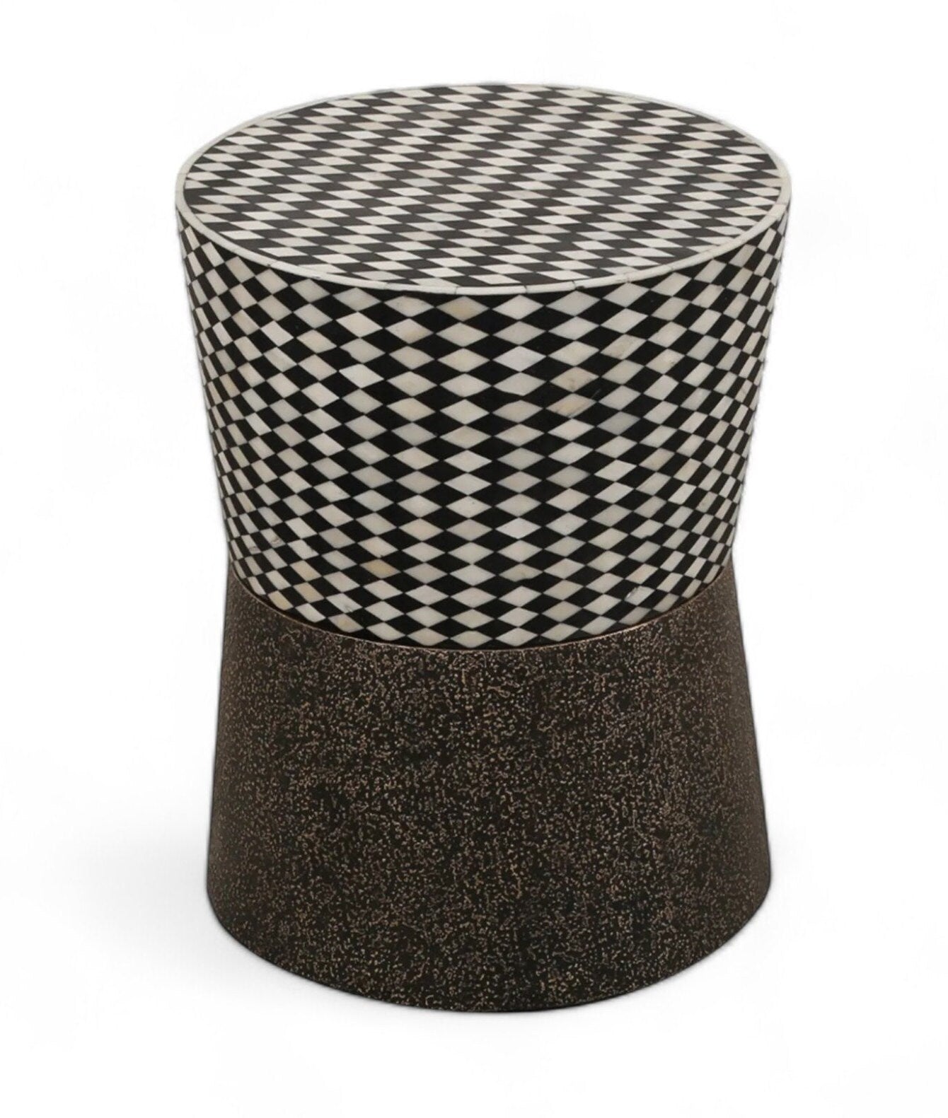  Heritage Inlay End Table: Antique Brass Finish on  Wooden Base