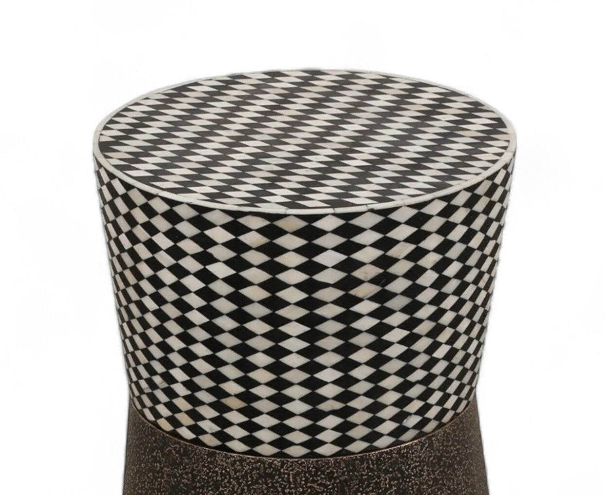  Heritage Inlay End Table: Antique Brass Finish on  Wooden Base