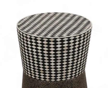  Heritage Inlay End Table: Antique Brass Finish on  Wooden Base