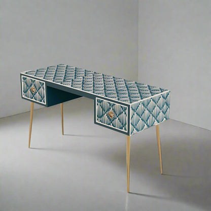 Heritage Inlay 2 Drawer Desk or Console Gold Coated Metal Legs